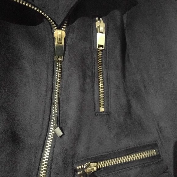 Zara Navy Faux Suede Biker Jacket - Picture 3 of 4